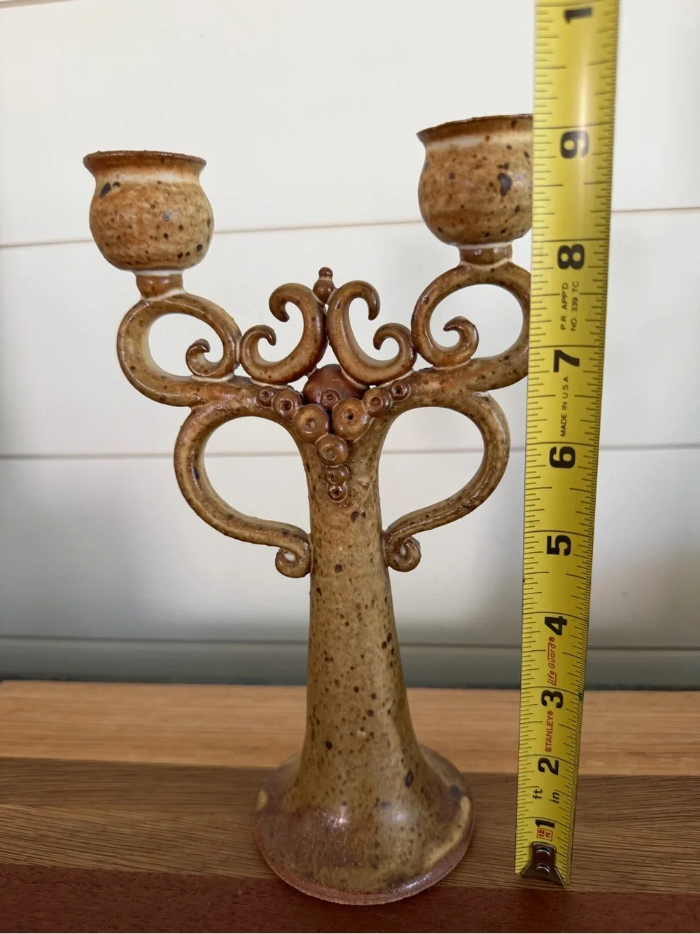 Vintage Studio Pottery Candleabra Brown Speckle